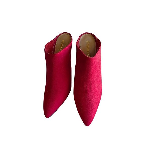 ShoeDazzle Red Blakely Pointed Toe Stiletto Heel Mules Size 7.5 Faux Suede Slip- - Picture 7 of 16